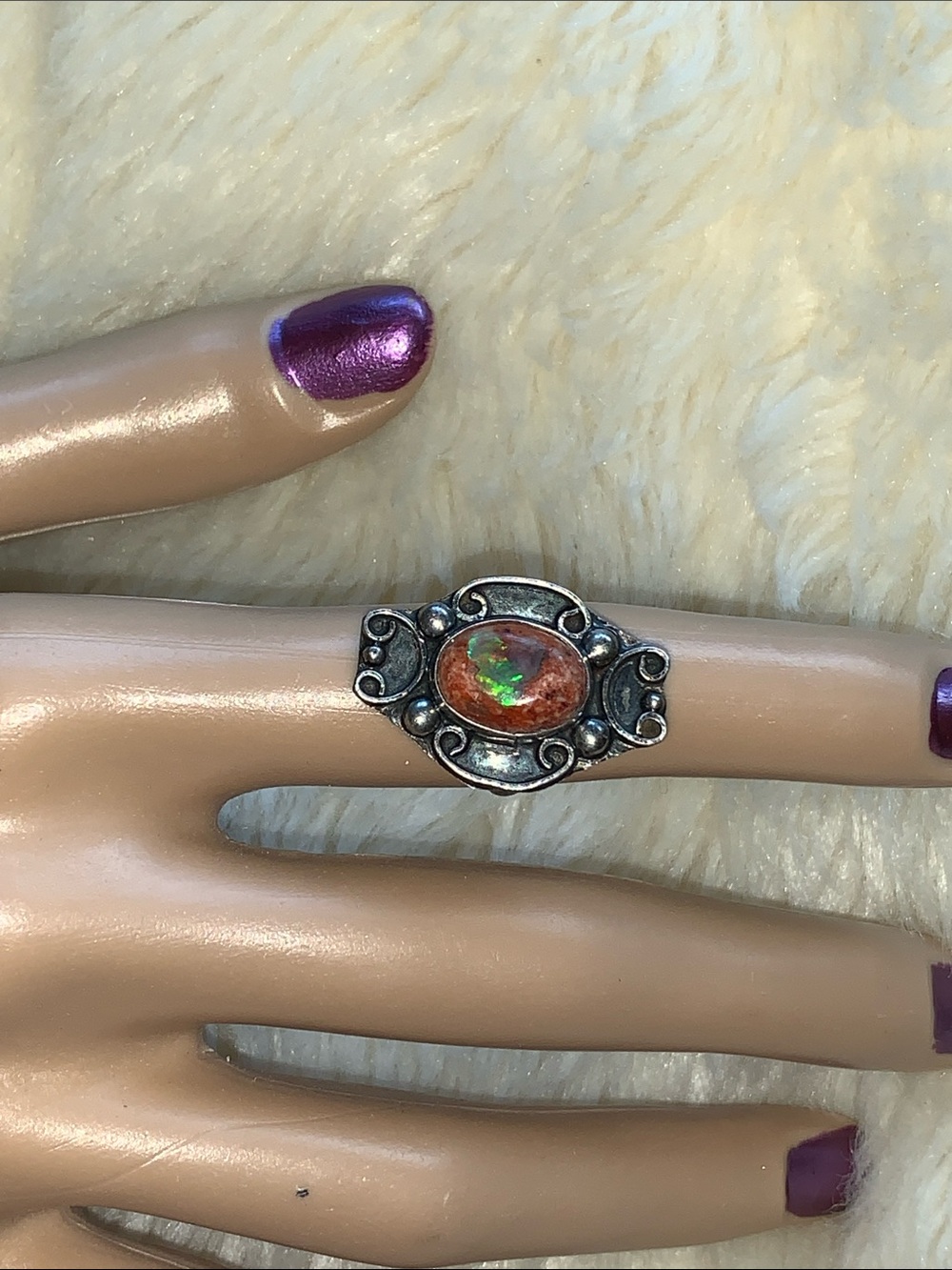 Vintage 70s Mexican Fire Opal sterling silver ring